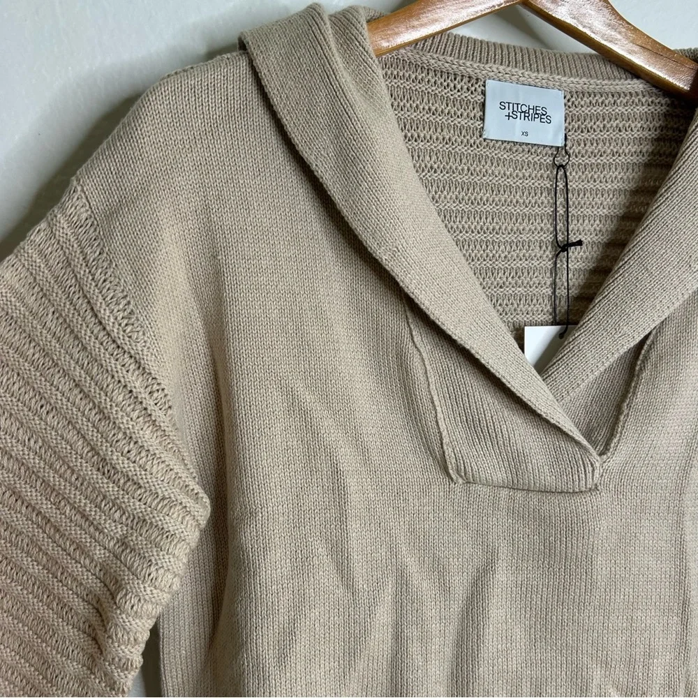 NWT 100% Cotton Tan Textured Pullover Sweater Stitches & Stripes Size XS